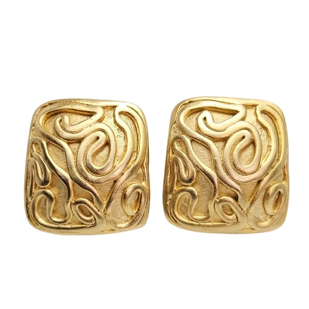 Norma Jean Gold Tone Modernist Swirl Clip On Square Earrings, Signed C717